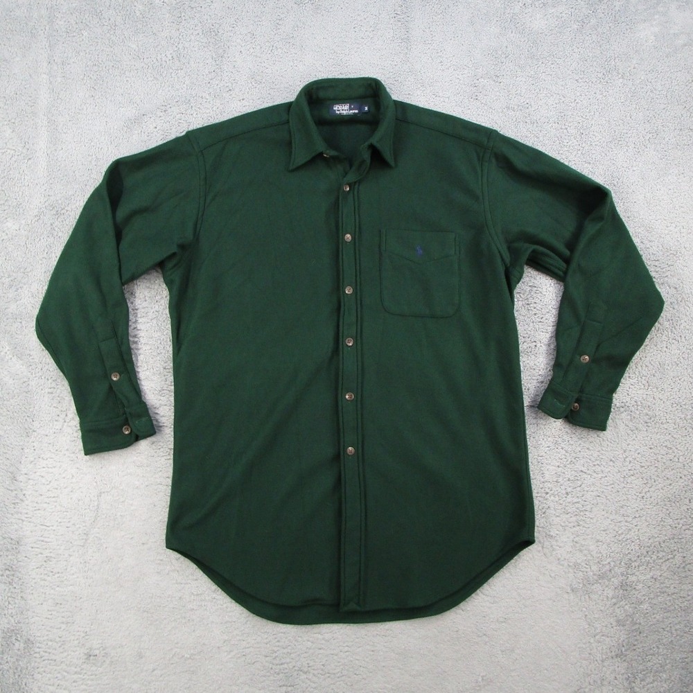 Polo Ralph Lauren Shirt Mens M Green Fleece Long Sleeve Button Down USA Made
